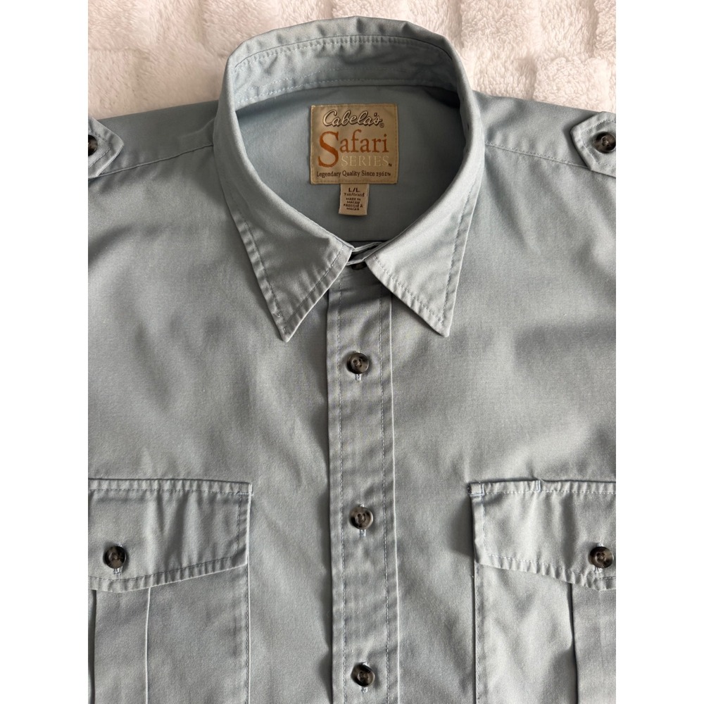 Cabelas Safari Series Mens Lg/Tall Blue Gray Short Sleeve Button Down Shirt -EUC - Picture 5 of 12